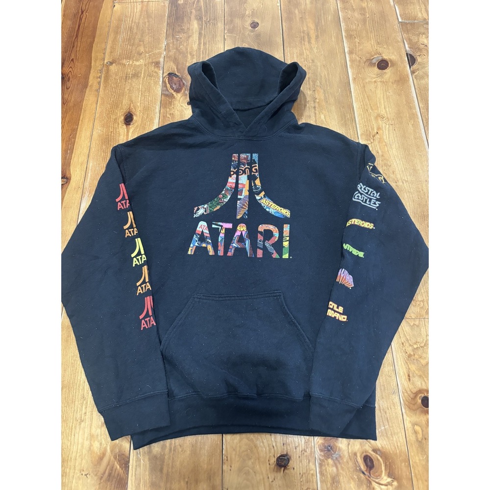 ATARI Men's Black Graphic Pullover Hoodie Sweatshirt Retro Gaming Size M